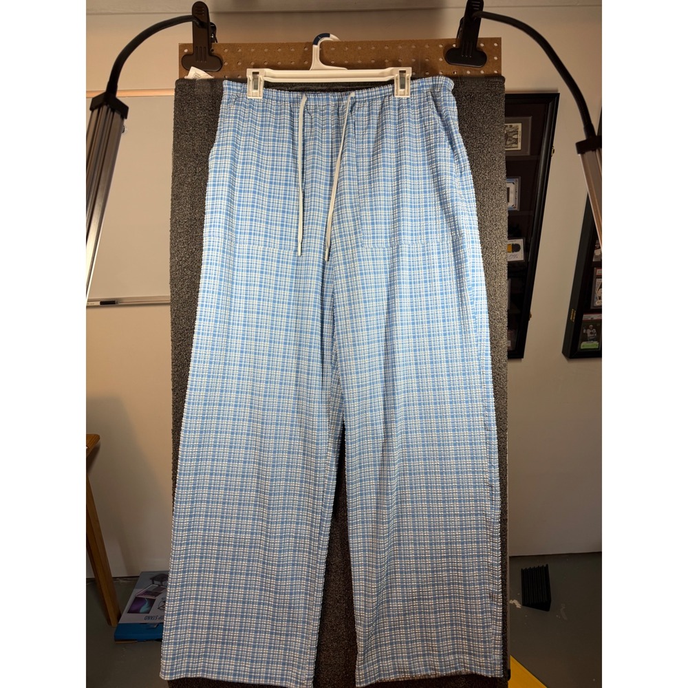 Lululemon Seersucker Wide Leg Pants Womens L Blue Plaid Seersucker LW5HNHS